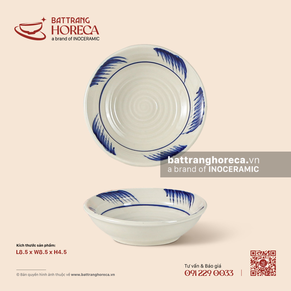 Bát (đĩa) muối tròn sâu lòng 8.5cm – Hương Đồng – Men ngà - Bát Tràng Horeca Bát (đĩa) muối tròn sâu lòng 8.5cm – Hương Đồng – Men ngà
