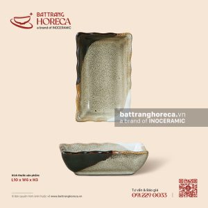 Bát (đĩa) gia vị chữ nhật 10 x 6cm - Địa Nhã - Men hoả biến