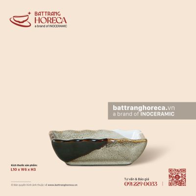Bát (đĩa) gia vị chữ nhật 10 x 6cm – Địa Nhã – Men hoả biến