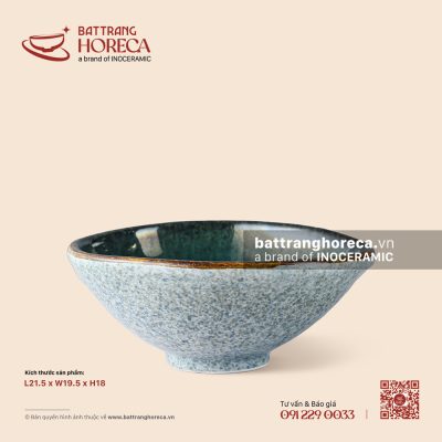 Bát méo (bát Nhật) 21,5 x 19,5cm – Lam Hải – Men hoả biến