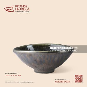 Bát méo (bát Nhật) 21,5 x 19,5cm - Huyền Kim - Men hoả biến