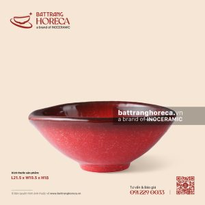 Bát méo (kiểu Nhật) 21.5 x 19.5cm - Hồng Ngọc (Ruby) - Men hoả biến