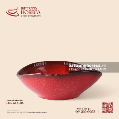 Bát miệng lượn 26cm – Hồng Ngọc (Ruby) – Men hoả biến