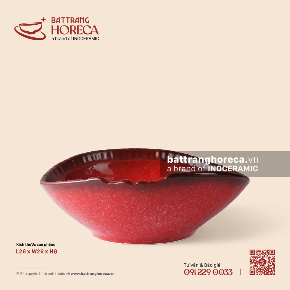 Bát miệng lượn 26cm - Hồng Ngọc (Ruby) - Men hoả biến - Bát Tràng Horeca Bát miệng lượn 26cm - Hồng Ngọc (Ruby) - Men hoả biến