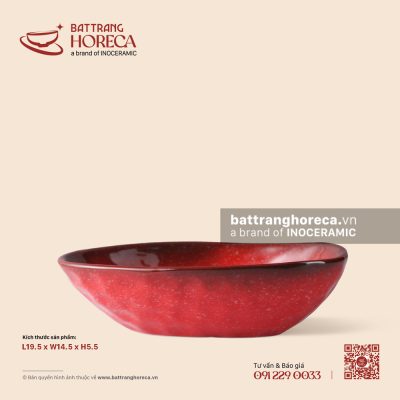Bát quả xoài 19,5 x 14,5cm – Hồng Ngọc (Ruby) – Men hoả biến