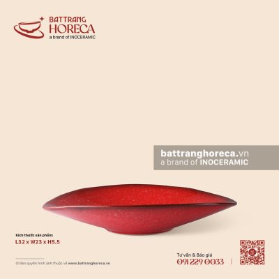 Bát salad bầu dục 32 x 23cm – Hồng Ngọc (Ruby) – Men hoả biến