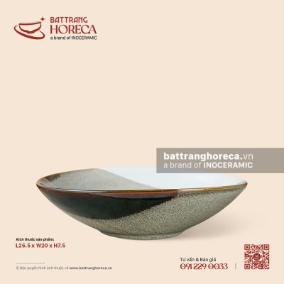 Bát salad thuyền 26.5 x 20cm – Địa Nhã – Men hoả biến