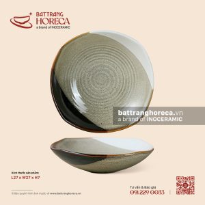 Bát salad vuông 27cm - Địa Nhã - Men hoả biến