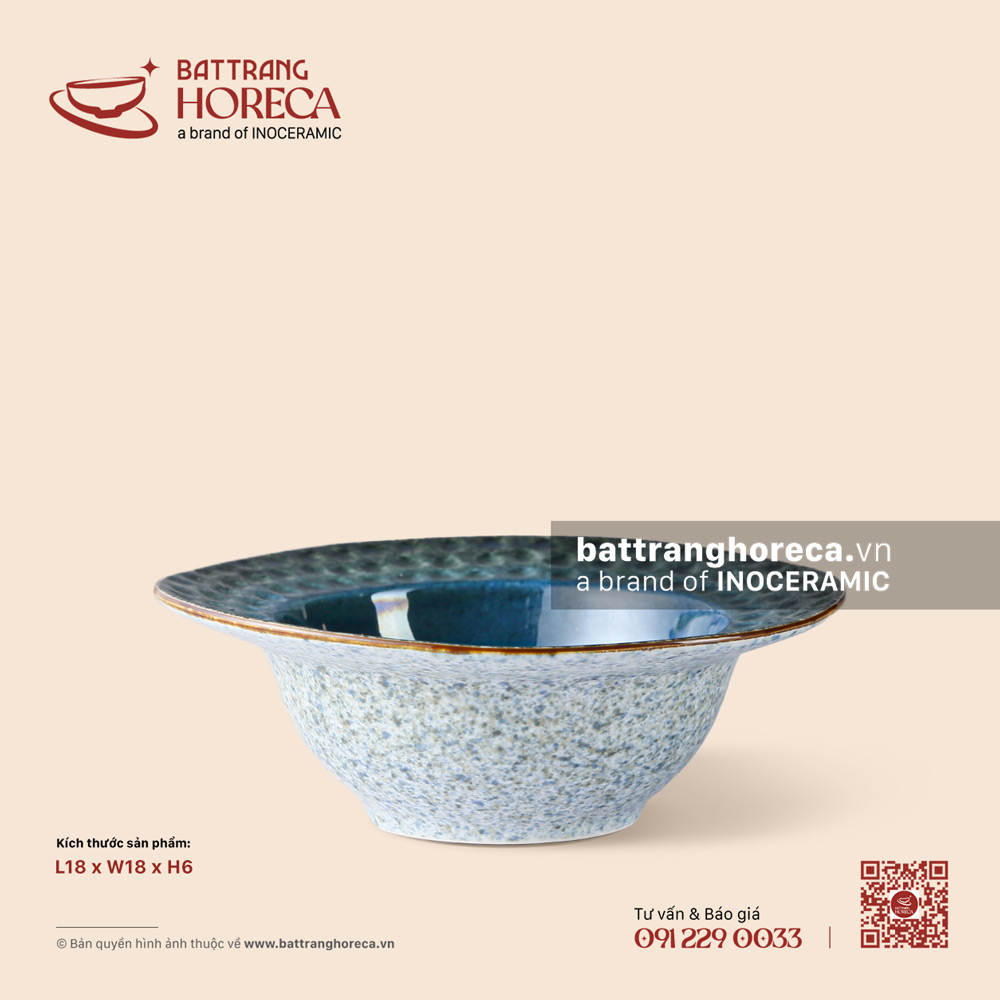 Bát sâu vành cườm 18cm - Lam Hải - Bát Tràng Horeca Bát sâu vành cườm 18cm - Lam Hải