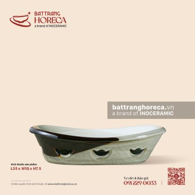 Bộ bếp hâm đĩa cá 35 x 18cm – Địa Nhã – Men hoả biến