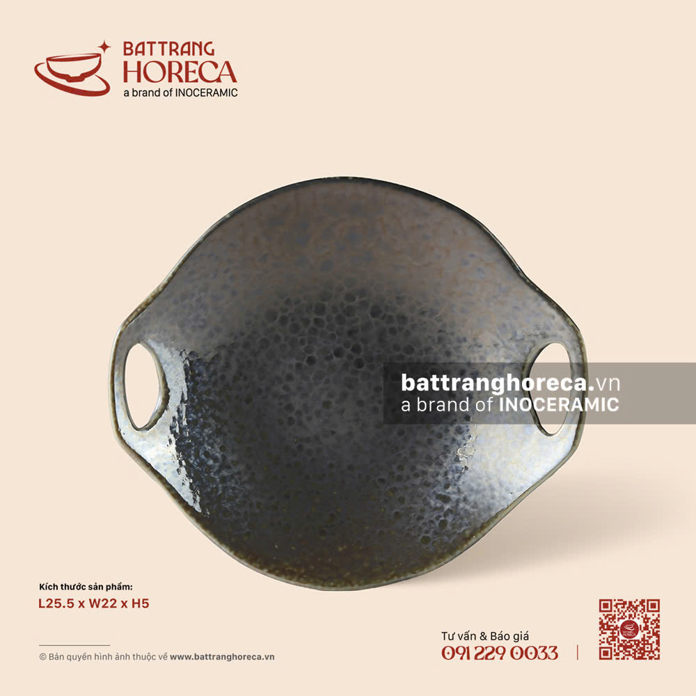 Chảo hai tai 25,5 x 22cm - Huyền Kim - Men hoả biến - Bát Tràng Horeca Chảo hai tai 25,5 x 22cm - Huyền Kim - Men hoả biến