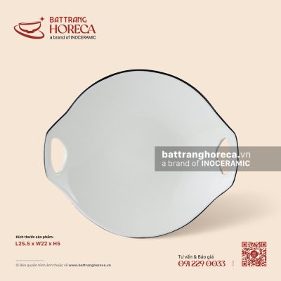 Chảo hai tai 25,5 x 22cm – Tịnh Tuyến – Men ngà