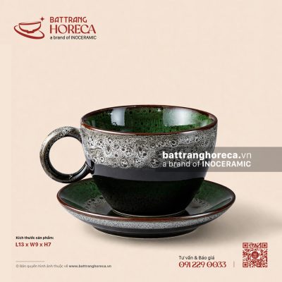 Cốc capuchino quai tròn 13 x 9cm – Dưa Hấu – Men hoả biến