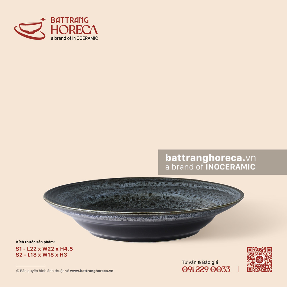 Đĩa 2 lá sâu lòng - Huyền Dạ - Men hoả biến - Bát Tràng Horeca Đĩa 2 lá sâu lòng - Huyền Dạ - Men hoả biến