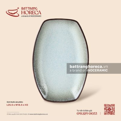 Đĩa bầu dục cắt hai đầu 25,5 x 18,5cm – Băng Dạ – Men hoả biến