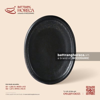 Đĩa bầu dục gờ 21 x 16cm – Thiết Huyền – Men hoả biến