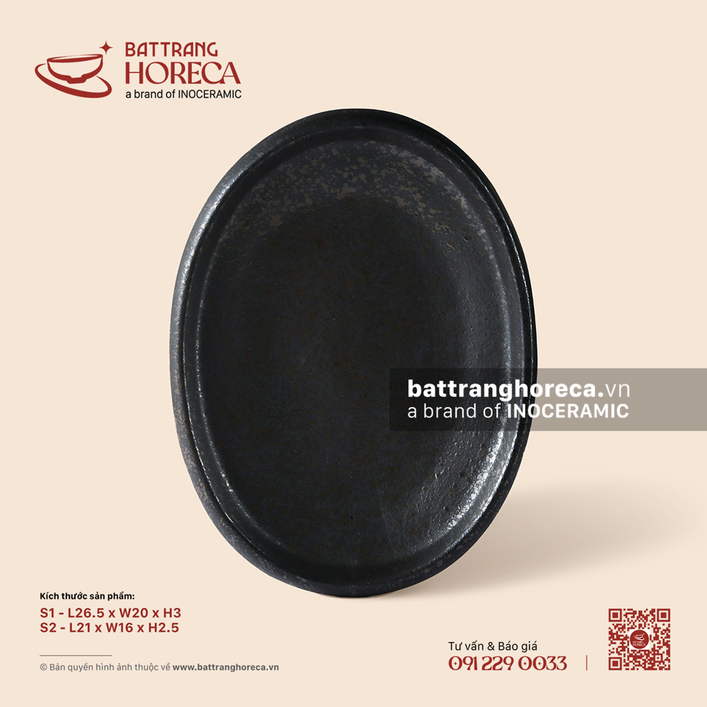 Đĩa bầu dục gờ 21 x 16cm - Thiết Huyền - Bát Tràng Horeca Đĩa bầu dục gờ 21 x 16cm - Thiết Huyền