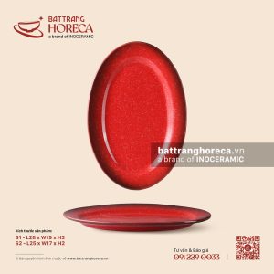 Đĩa bầu dục lá - Hồng Ngọc (Ruby) - Men hoả biến