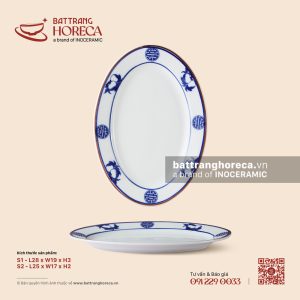 Đĩa bầu dục lá - Thọ Đào - Men trắng