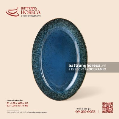 Đĩa bầu dục lá – Lam Hải – Men hoả biến