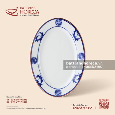 Đĩa bầu dục lá – Thọ Đào – Men trắng