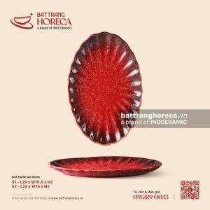 Đĩa bầu dục múi - Hồng Ngọc (Ruby) - Men hoả biến