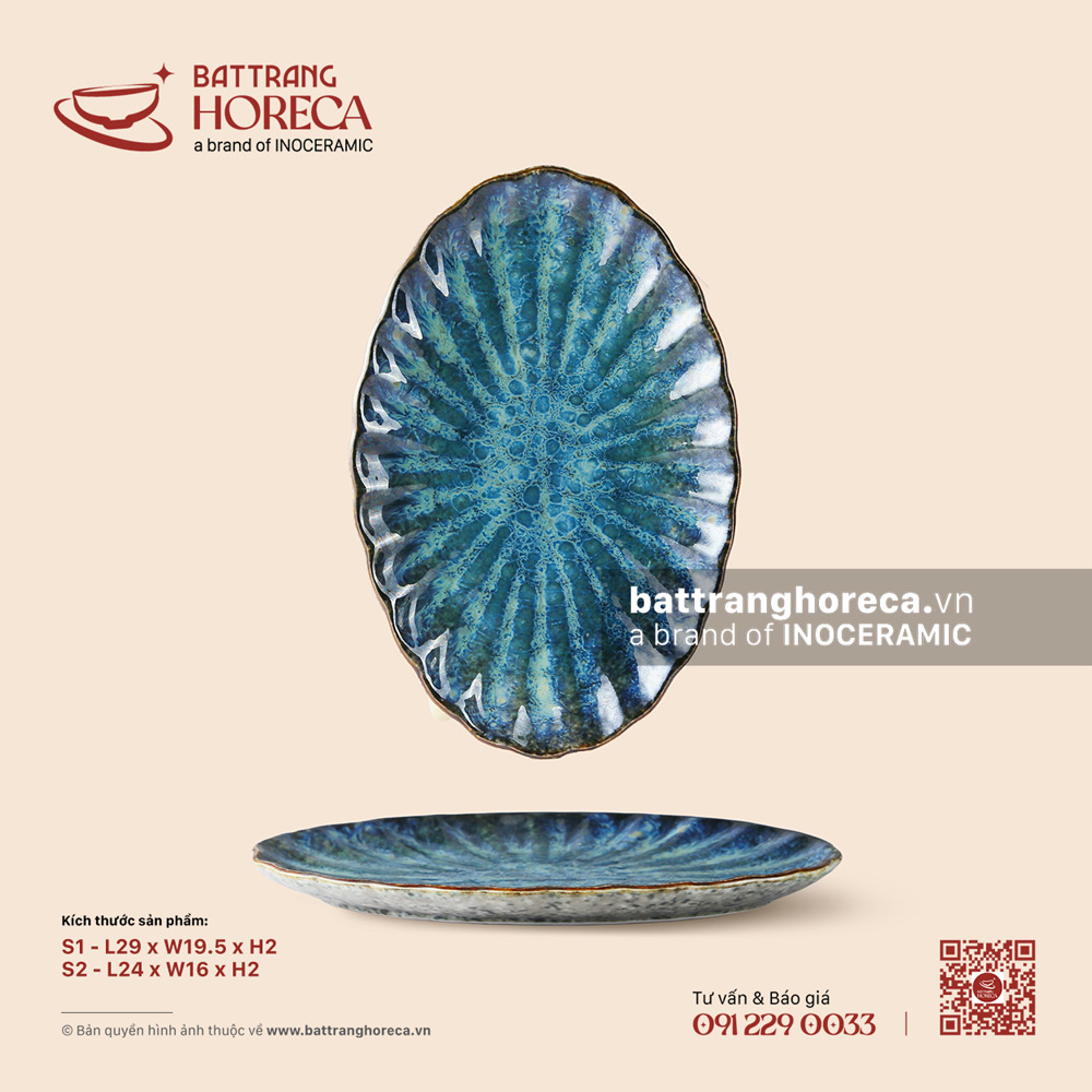 Đĩa bầu dục múi - Tinh Vân - Men hoả biến - Bát Tràng Horeca Đĩa bầu dục múi - Tinh Vân - Men hoả biến