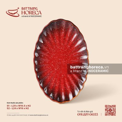 Đĩa bầu dục múi – Hồng Ngọc (Ruby) – Men hoả biến