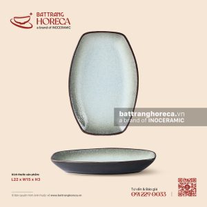 Đĩa bầu dục (oval) bo cạnh 22 x 15cm – Băng Dạ – Men hoả biến