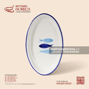 Đĩa bầu dục (oval) gờ - Lam Ngư
