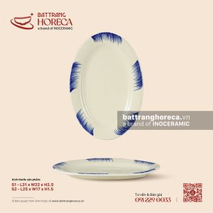 Đĩa bầu dục (oval) lá – Hương Đồng – Men ngà