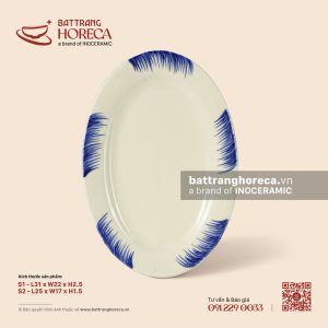Đĩa bầu dục (oval) lá - Hương Đồng - Men ngà