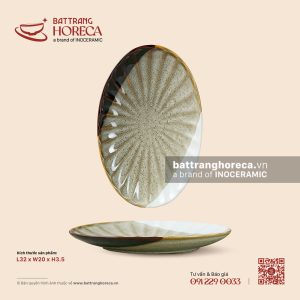 Đĩa bầu dục (oval) múi 32 x 20cm - Địa Nhã - Men hoả biến