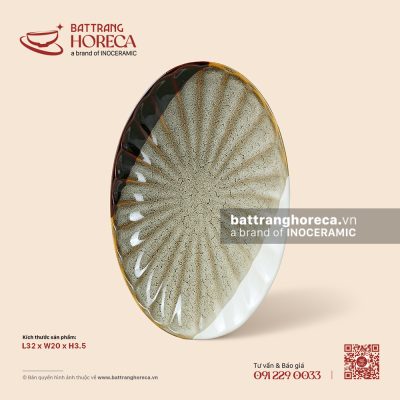Đĩa bầu dục (oval) múi 32 x 20cm – Địa Nhã – Men hoả biến