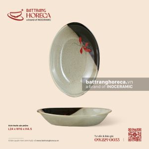 Đĩa bầu dục (oval) sâu lòng 24 x 16cm – Hạ Liên – Men hoả biến