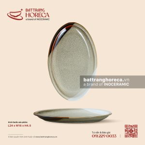 Đĩa bầu dục sâu lòng 24 x 16cm - Địa Nhã - Men hoả biến