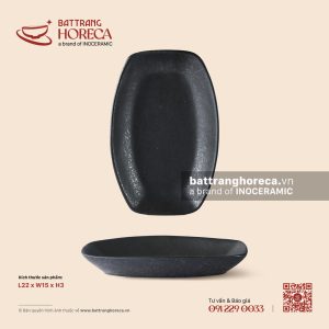 Đĩa bầu dục (oval) bo cạnh 22 x 15cm - Thiết Huyền - Men hoả biến