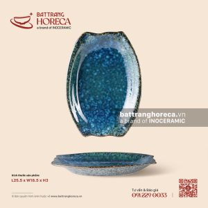 Đĩa bầu dục túm hai đầu 25,5 x 18,5cm - Tinh Vân - Men hoả biến