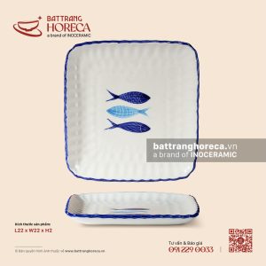 Đĩa bích quy 22cm - Lam Ngư - Men ngà