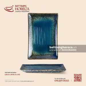 Đĩa chữ nhật 26,5 x 16,5cm – Lam Hải – Men hoả biến