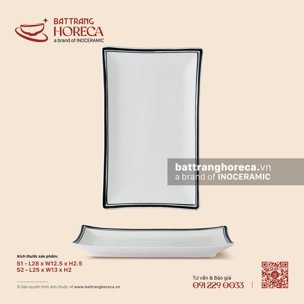 Đĩa chữ nhật ảo - Tịnh Tuyến - Men ngà - Bát Tràng Horeca Đĩa chữ nhật ảo - Tịnh Tuyến - Men ngà