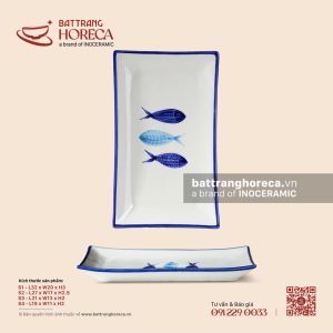 Đĩa chữ nhật ảo - Lam Ngư - Men ngà