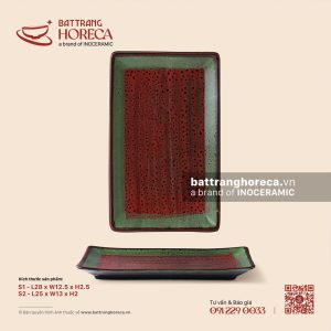 Đĩa chữ nhật ảo - Dưa Hấu - Men hoả biến
