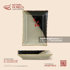Đĩa chữ nhật miệng lượn – Hạ Liên – Men hoả biến