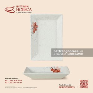 Đĩa chữ nhật miệng lượn – Hoa Ban – Men tấm