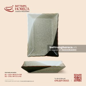 Đĩa chữ nhật miệng lượn - Địa Nhã - Men hoả biến