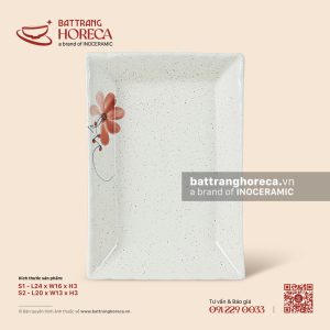 Đĩa chữ nhật miệng lượn - Hoa Ban