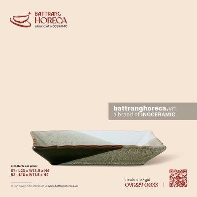 Đĩa chữ nhật miệng lượn – Địa Nhã – Men hoả biến