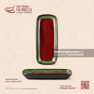 Đĩa chữ nhật thành cao 22,5 x 15cm - Dưa Hấu - Men hoả biến