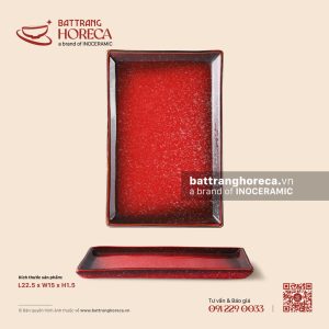 Đĩa chữ nhật thành cao 22,5 x 15cm - Hồng Ngọc (Ruby) - Men hoả biến